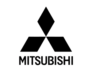Logo de Mitsubishi en negro, símbolo icónico de la marca automotriz japonesa, reconocido por su diseño distintivo y su fuerte presencia en el mercado de vehículos.